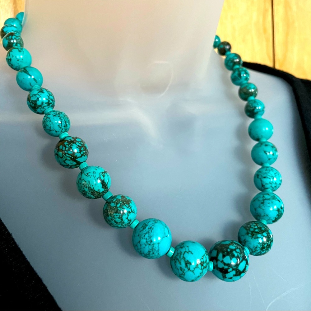 Turquoise graduated "Pearl" 20-inch necklace. Heishi-stabilized turquoise.